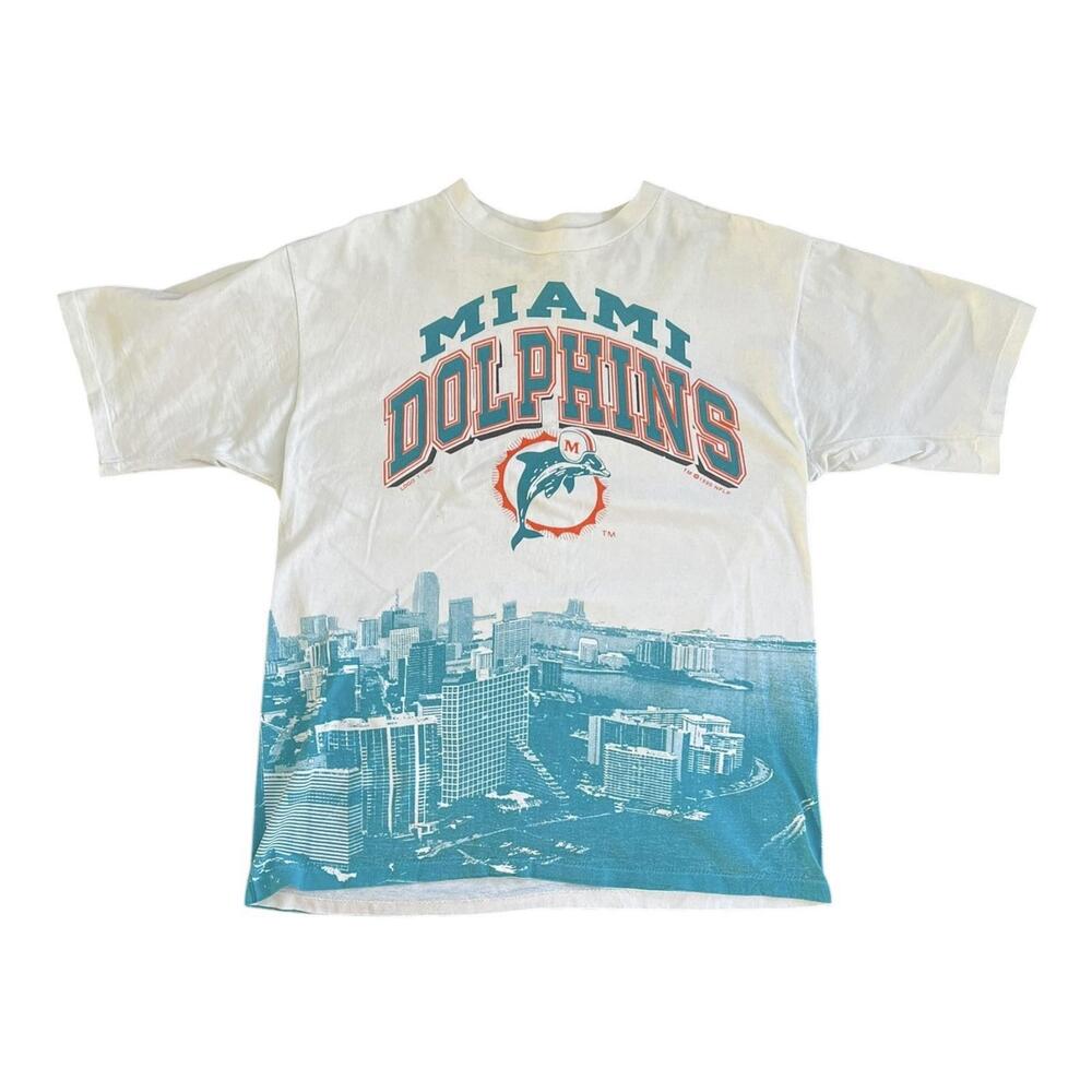 Vintage 90’s Miami Dolphins AOP Men’s T-shirt Size Small Fits Medium Mint*